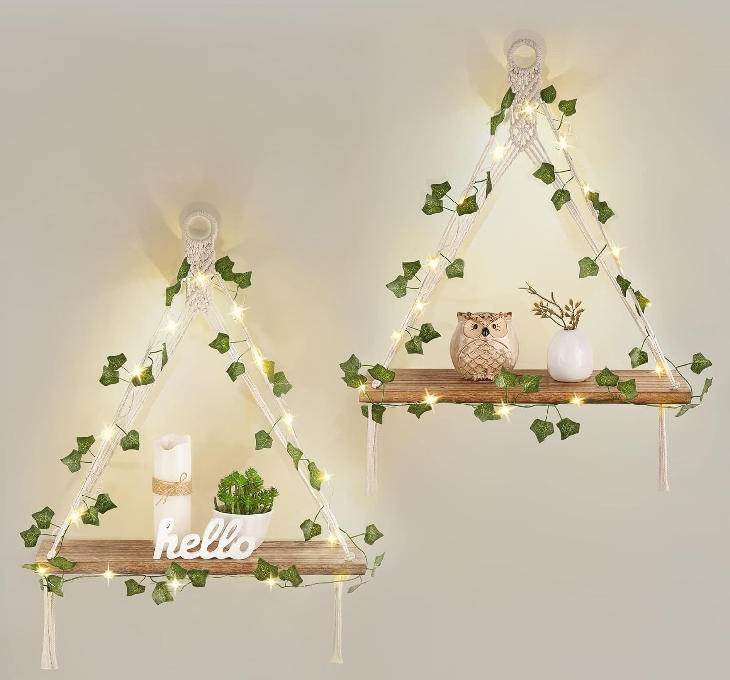 Ono Artificial Ivy Re Hanging Shees with Lights Set of 2 Boho