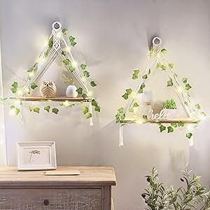 Ono Artificial Ivy Re Hanging Shees with Lights Set of 2 Boho